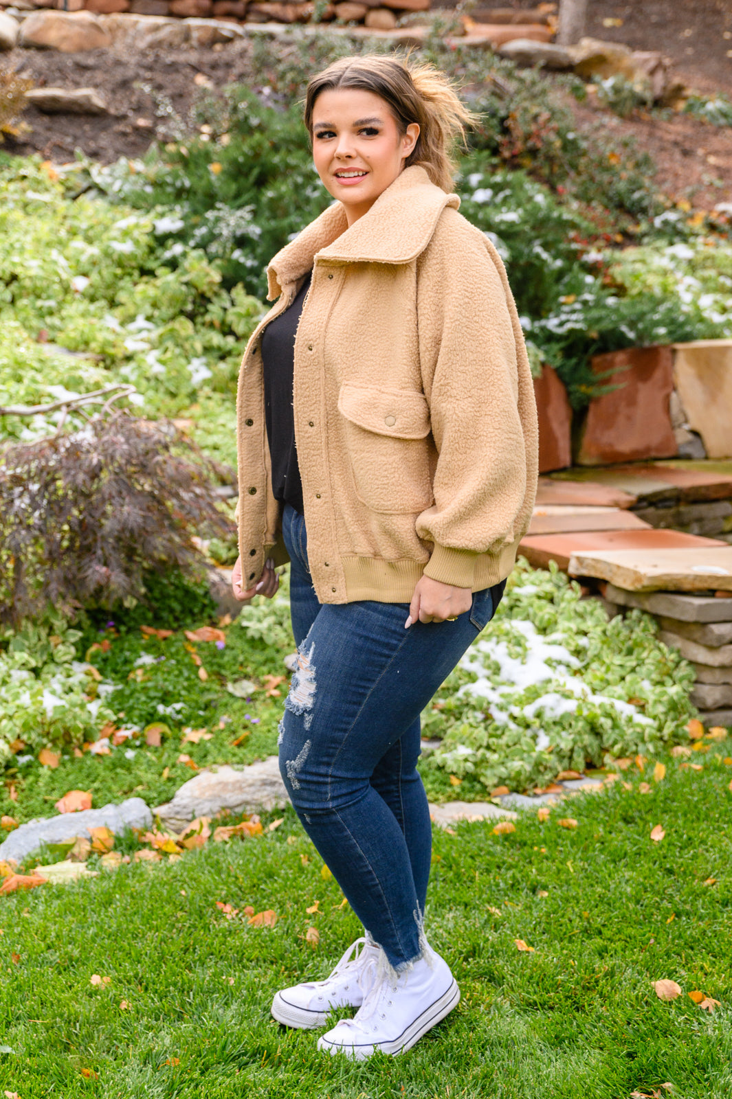 Don't Stress Oversized Collar Sherpa Jacket In Taupe - Simply Graced Mama