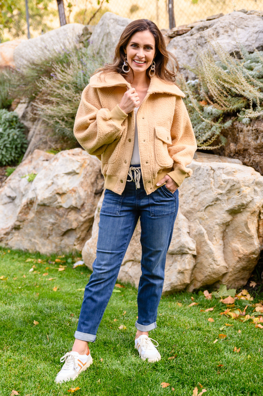 Don't Stress Oversized Collar Sherpa Jacket In Taupe - Simply Graced Mama