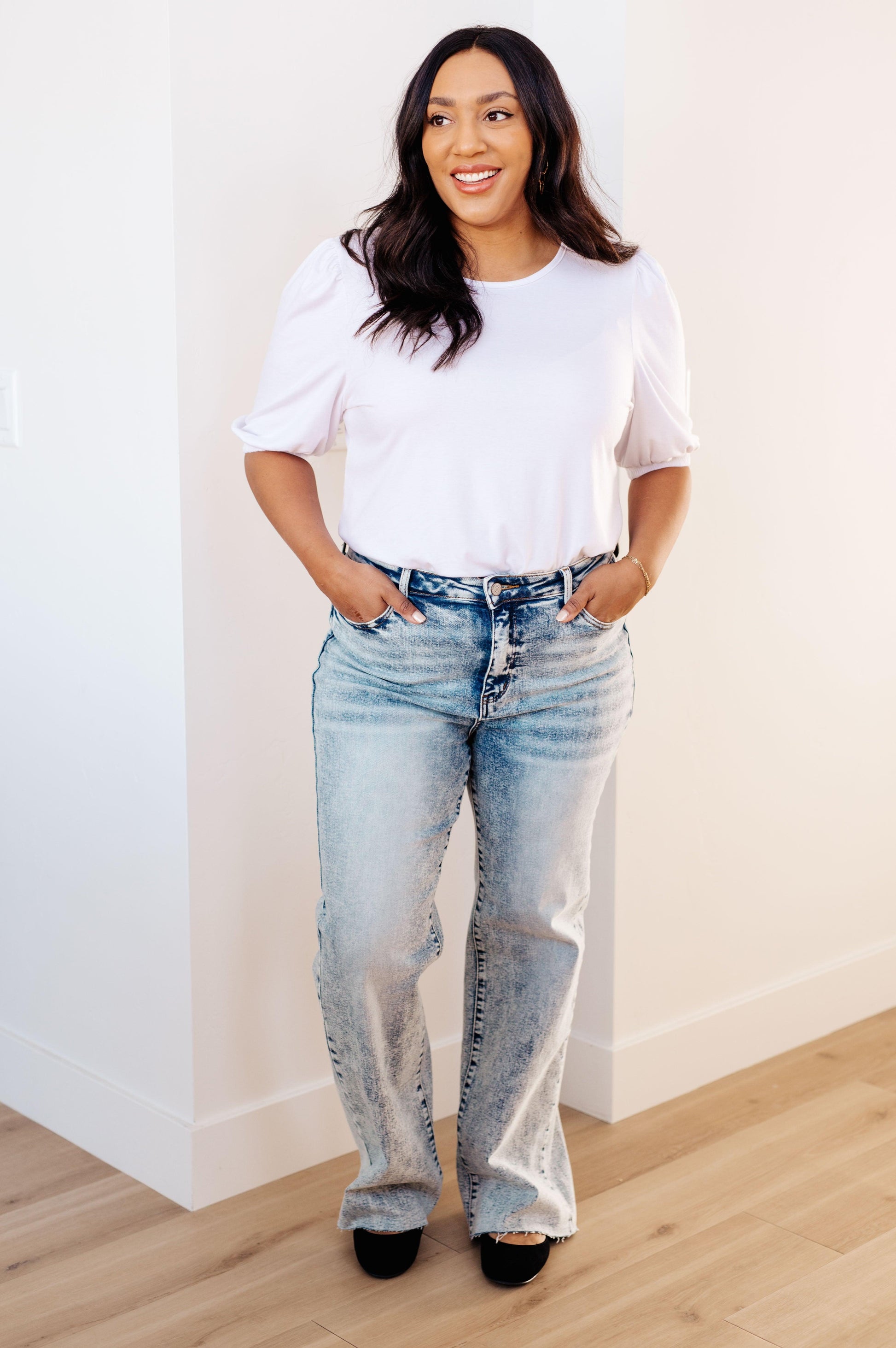 Dory High Waist Mineral Wash Raw Hem Wide Leg Jeans - Simply Graced Mama