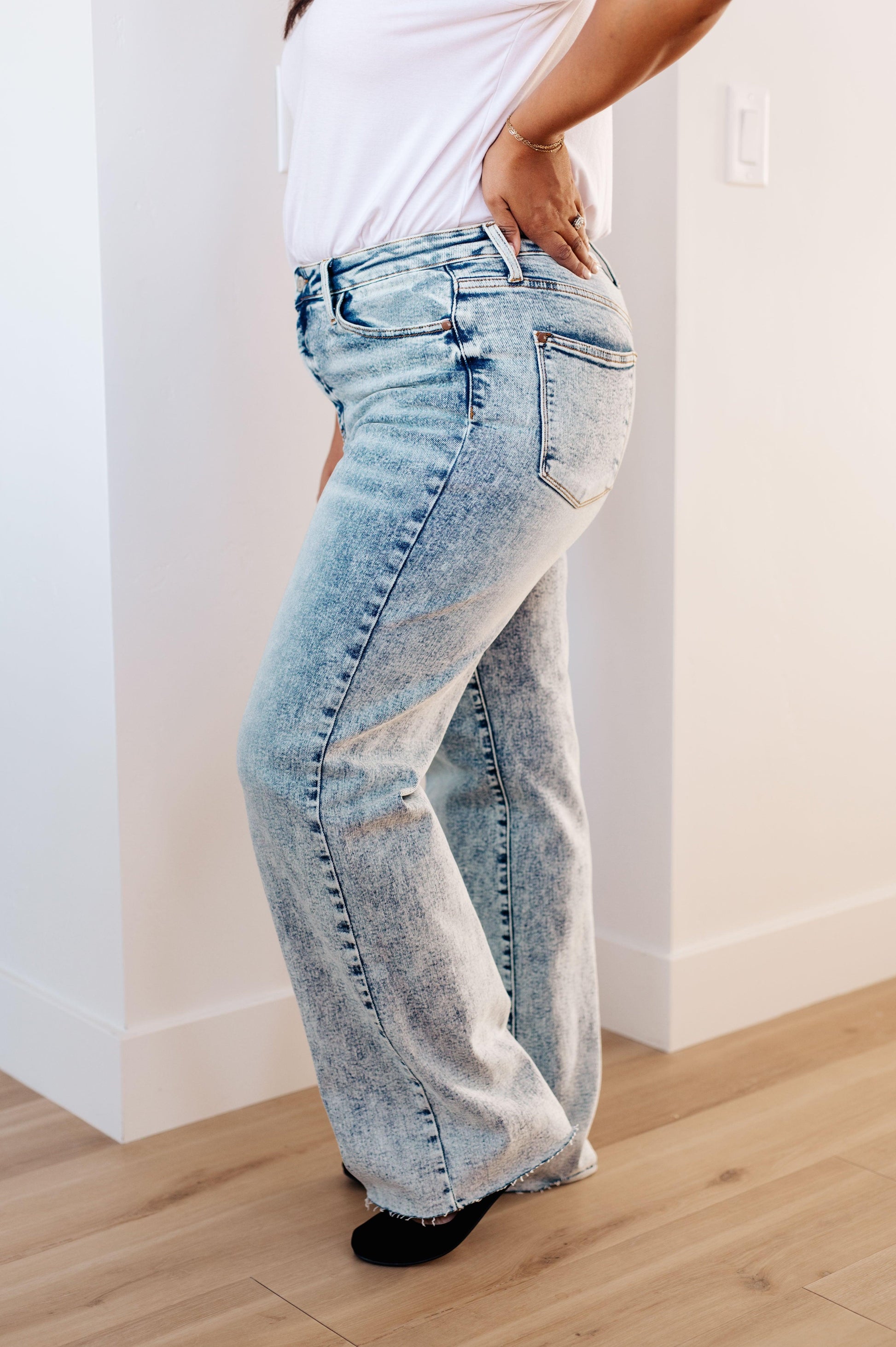 Dory High Waist Mineral Wash Raw Hem Wide Leg Jeans - Simply Graced Mama