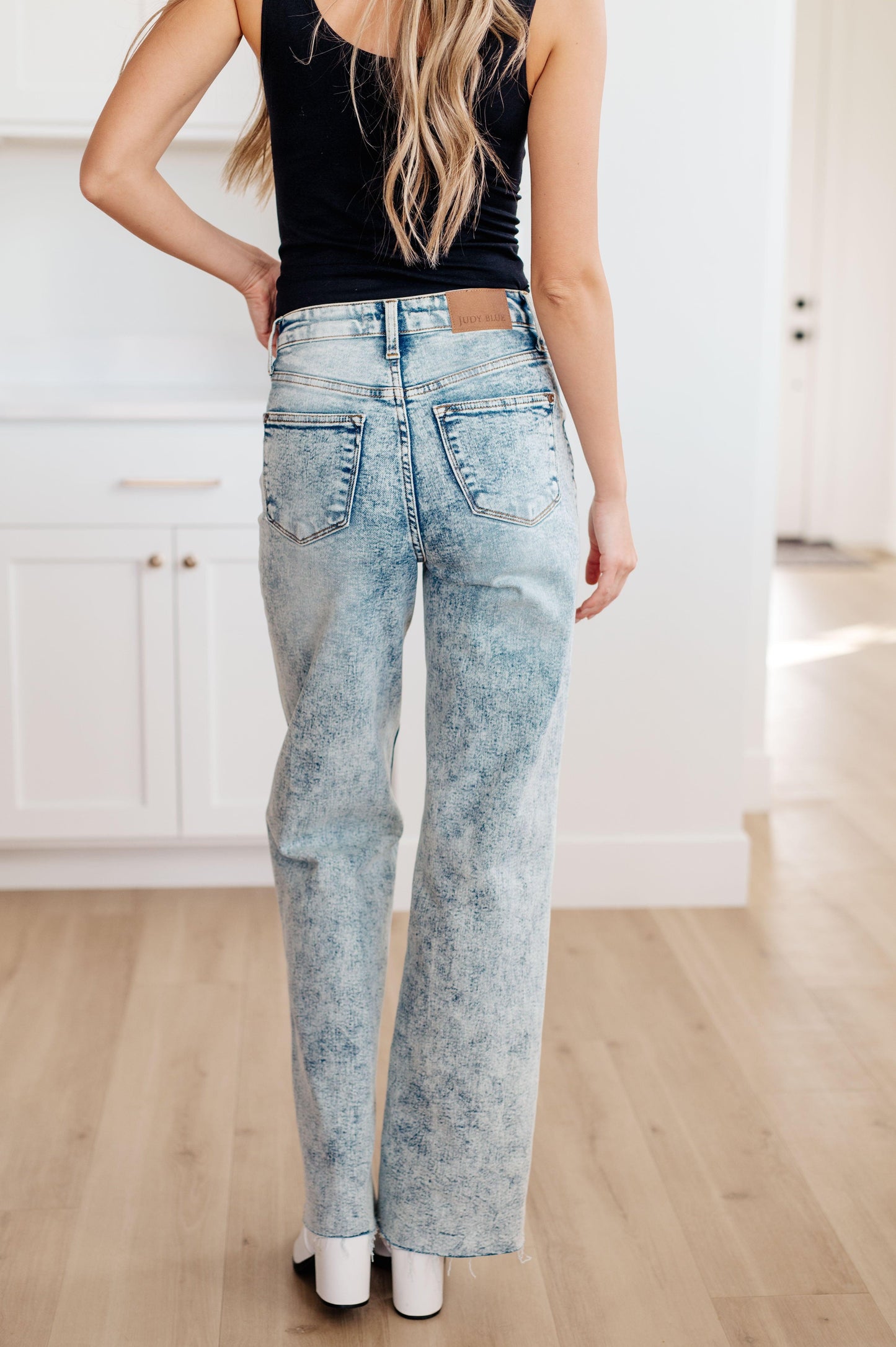 Dory High Waist Mineral Wash Raw Hem Wide Leg Jeans - Simply Graced Mama