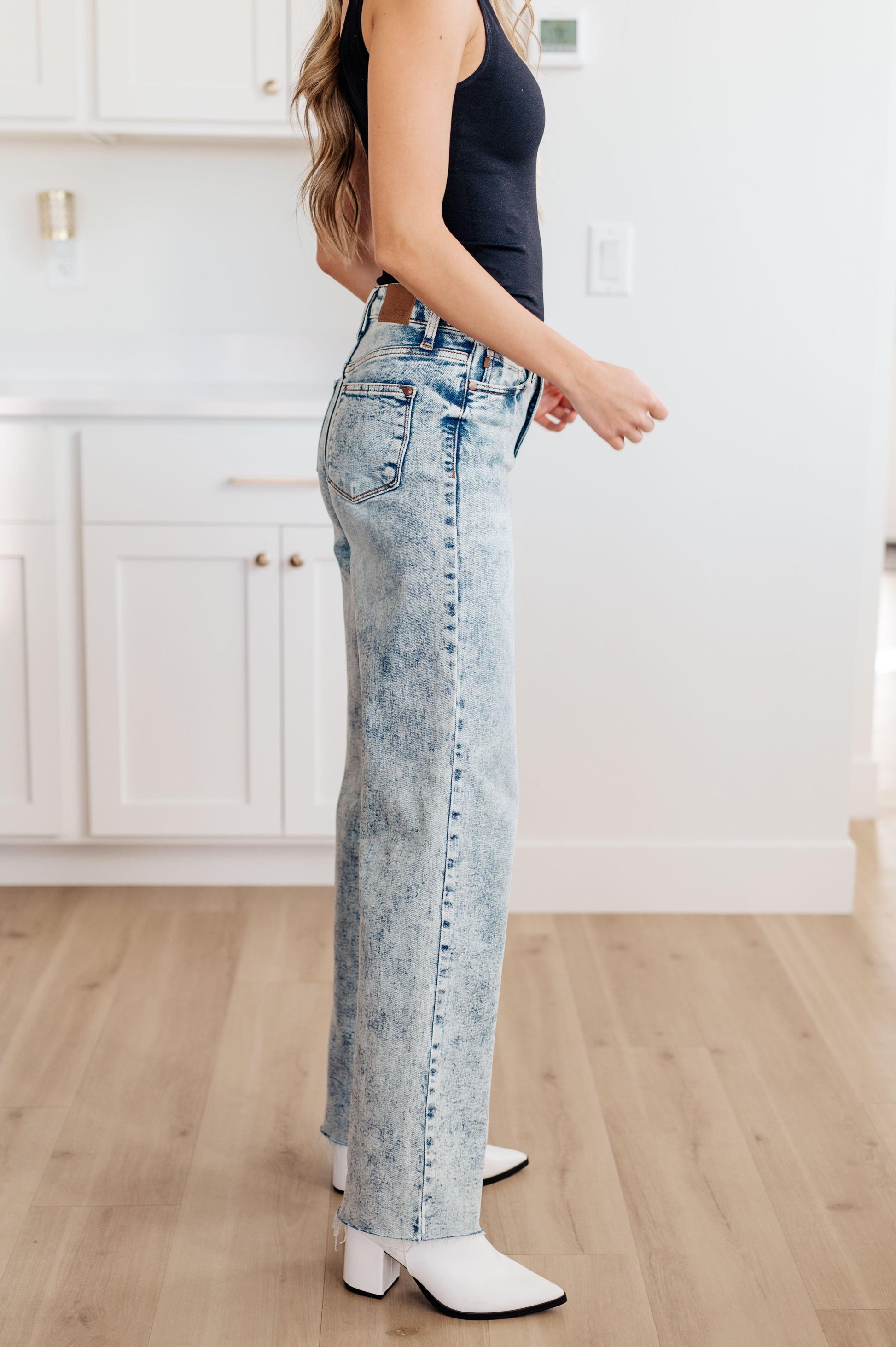 Dory High Waist Mineral Wash Raw Hem Wide Leg Jeans - Simply Graced Mama