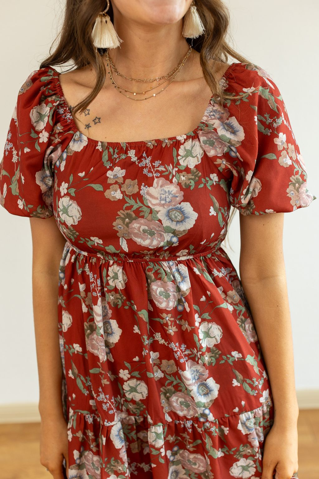 Elizabeth Midi Dress in Rust and Floral