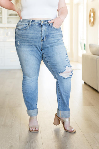 Elodie Mid Rise Distressed Boyfriend Jeans - Simply Graced Mama