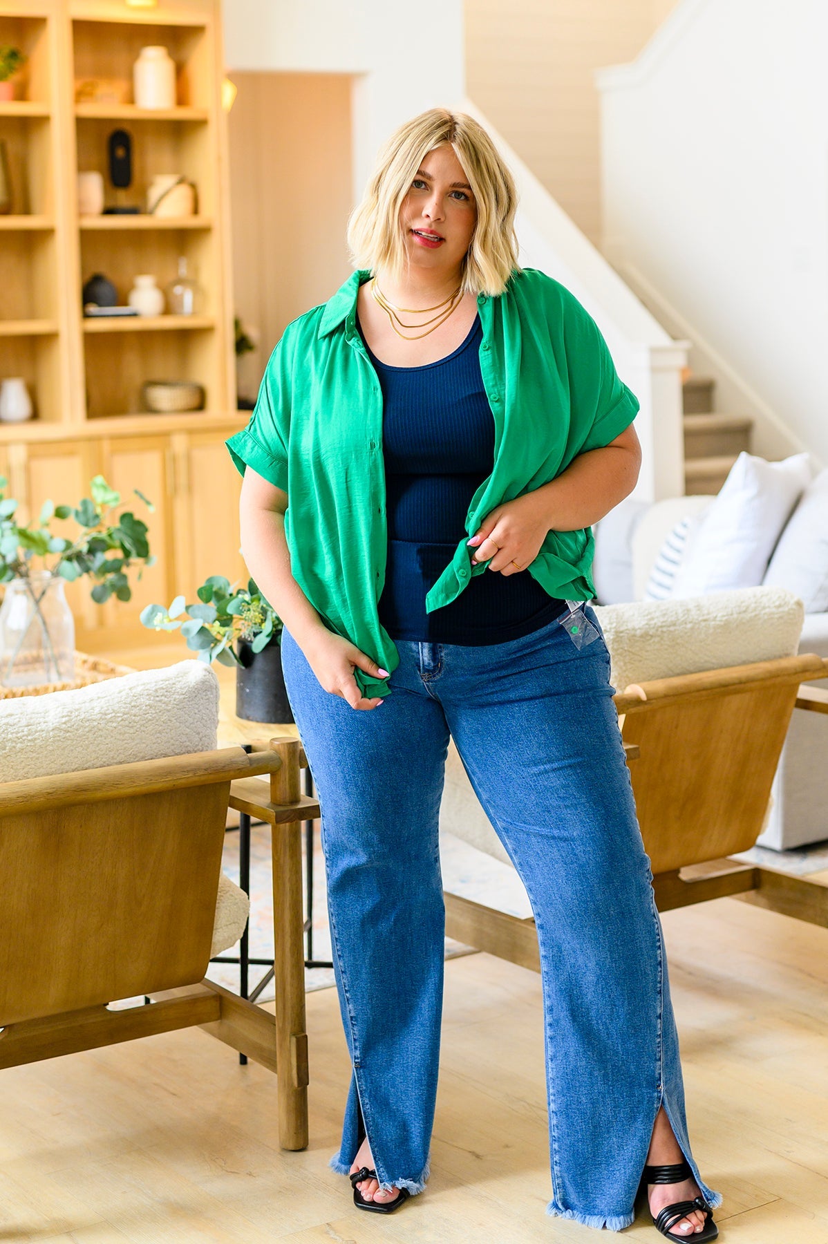 Caitlin High Rise Split Hem Straight Jeans - Simply Graced Mama