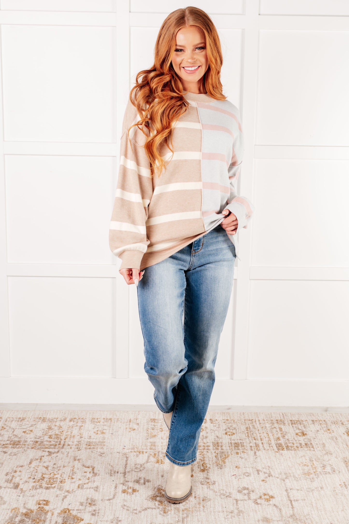 Exceptional Thought Striped Patchwork Sweater - Simply Graced Mama