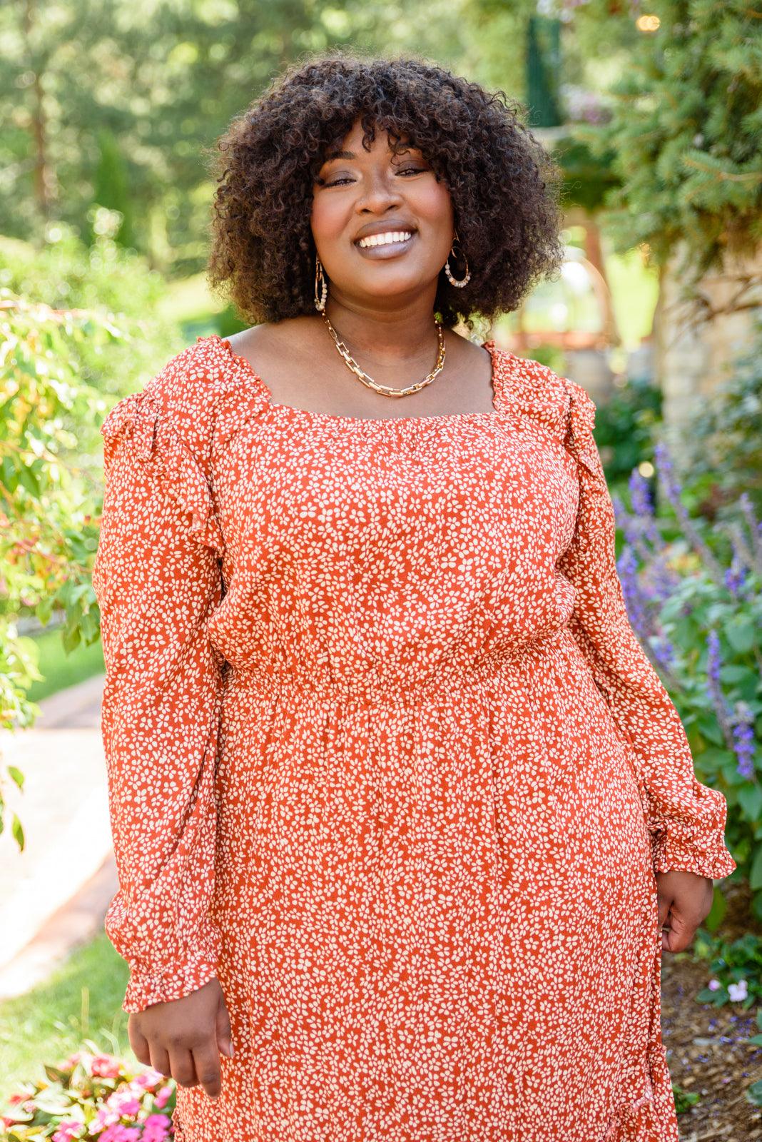 First Kiss Long Sleeve Maxi Dress In Rust - Simply Graced Mama