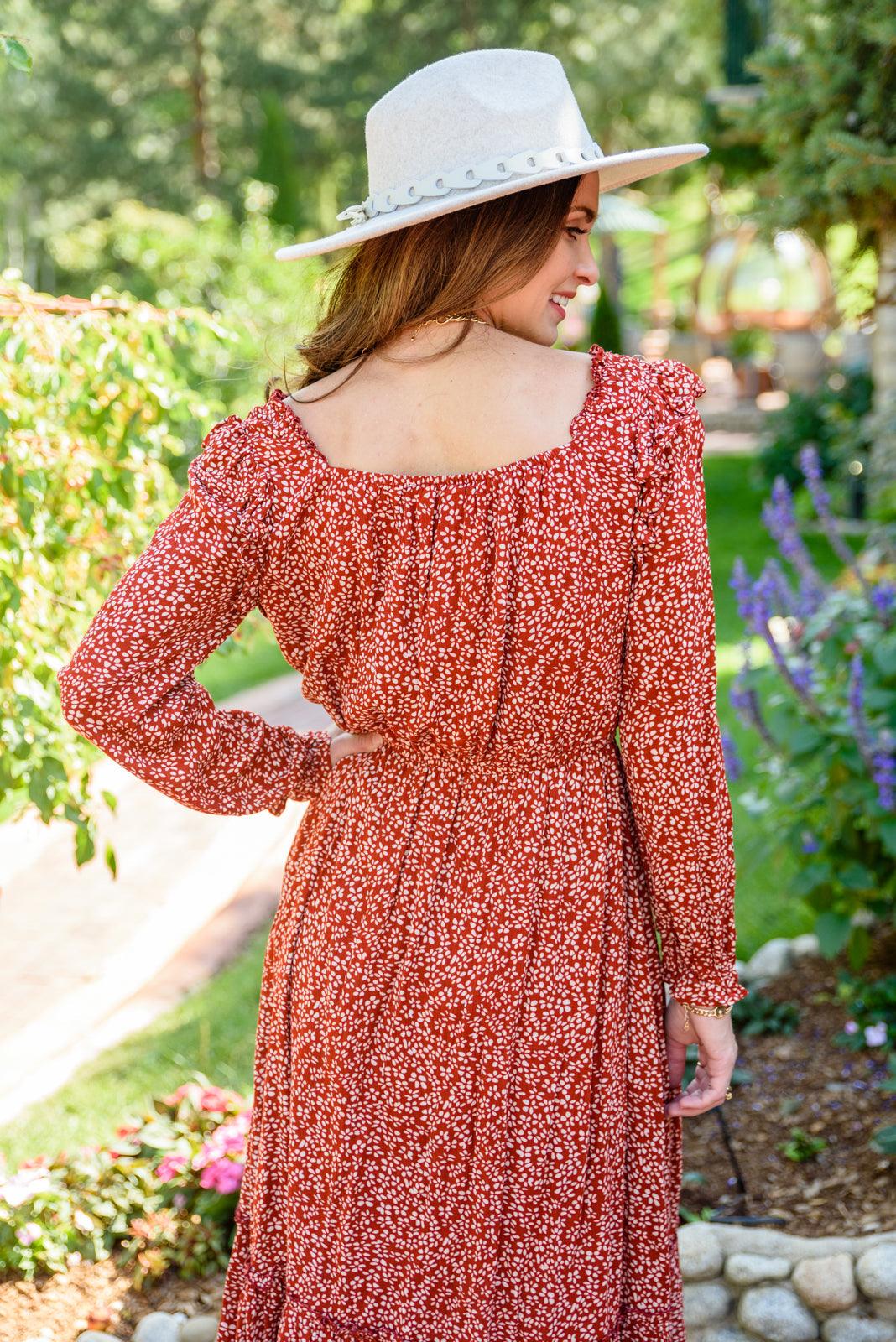 First Kiss Long Sleeve Maxi Dress In Rust - Simply Graced Mama