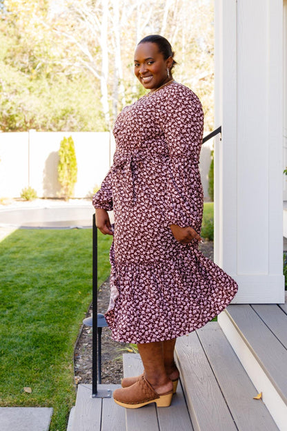 Flow With The Times Floral Midi Dress In Brown - Simply Graced Mama