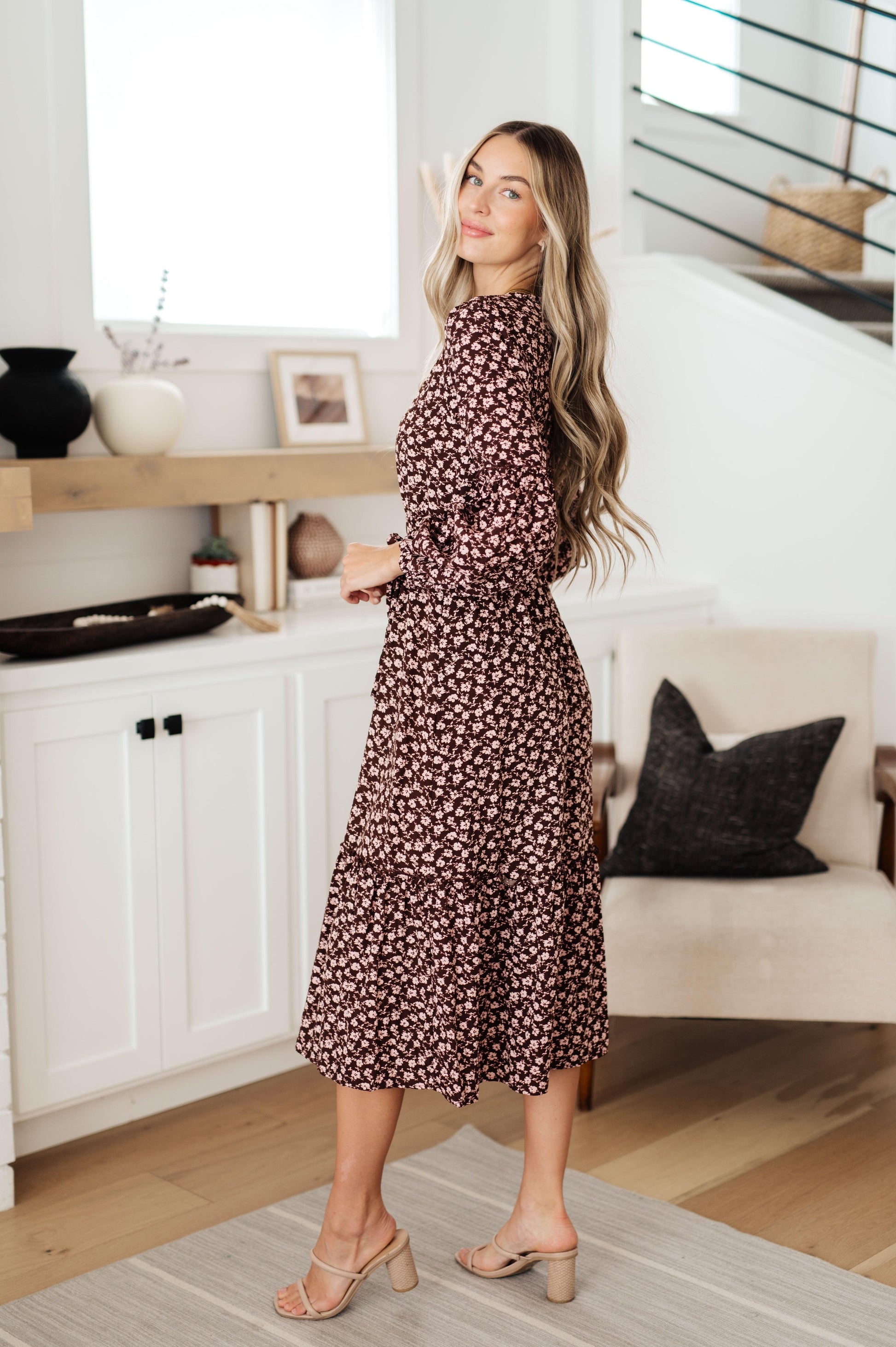 Flow With The Times Floral Midi Dress In Brown - Simply Graced Mama