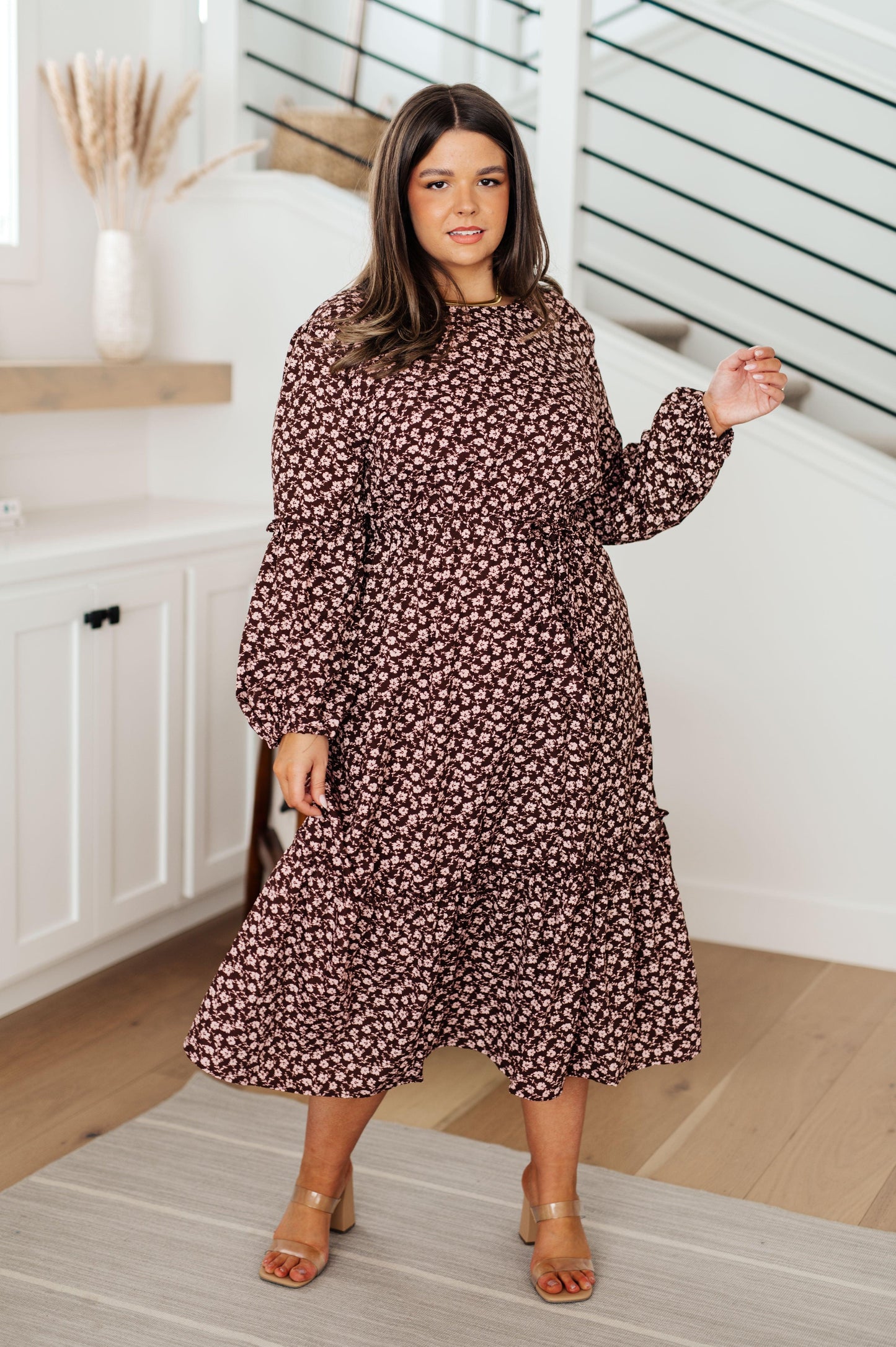 Flow With The Times Floral Midi Dress In Brown - Simply Graced Mama