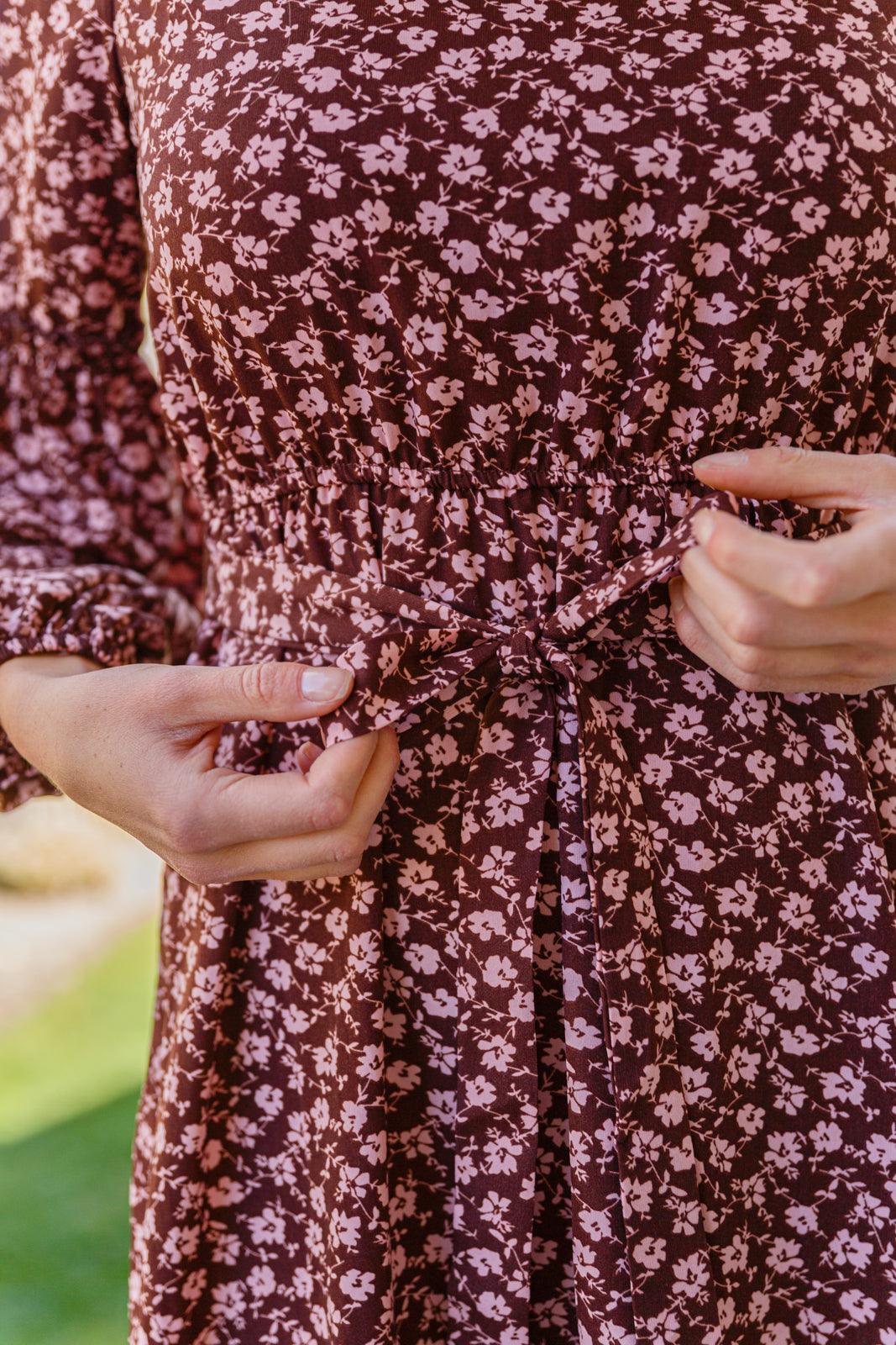 Flow With The Times Floral Midi Dress In Brown - Simply Graced Mama