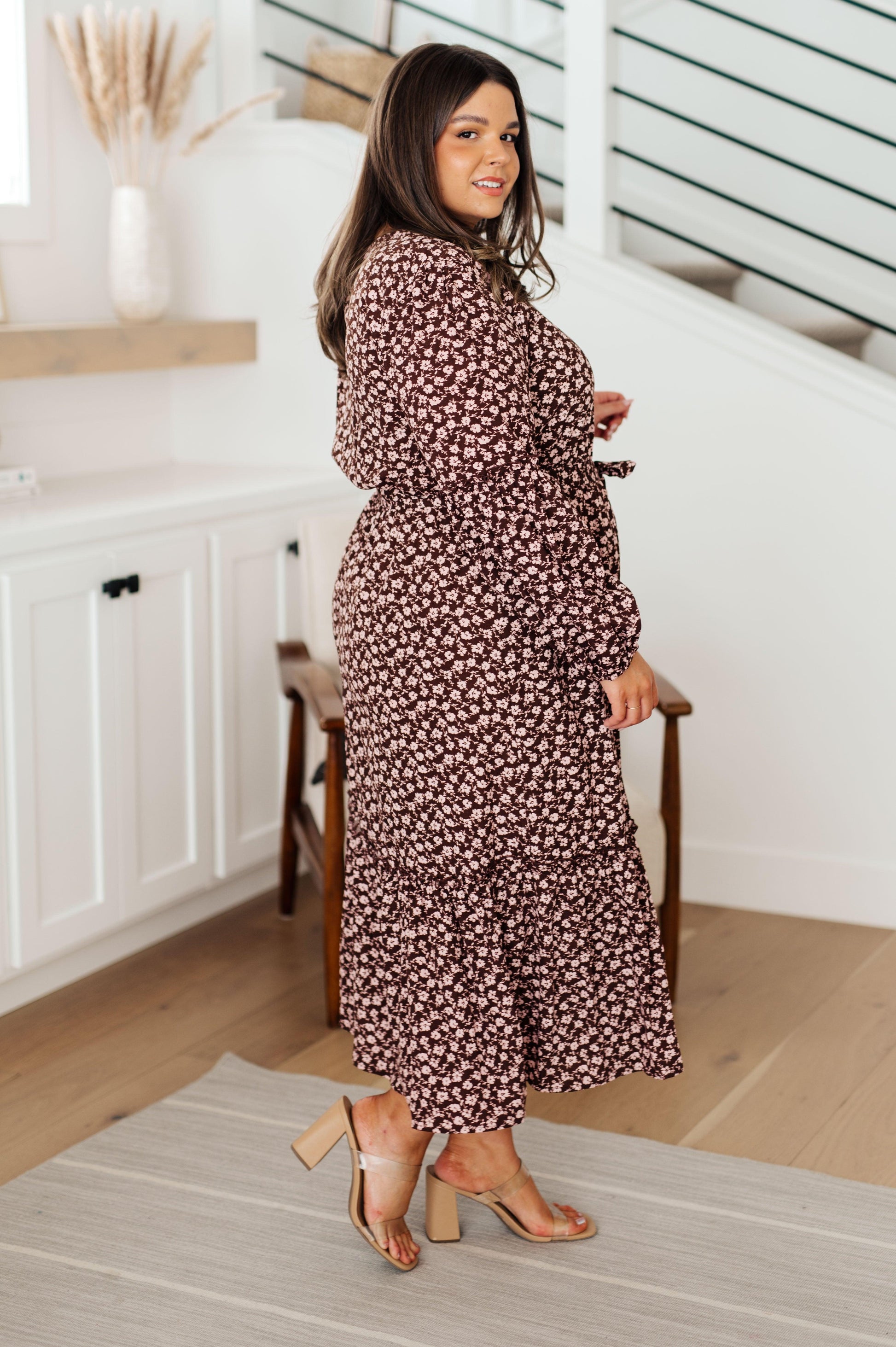 Flow With The Times Floral Midi Dress In Brown - Simply Graced Mama