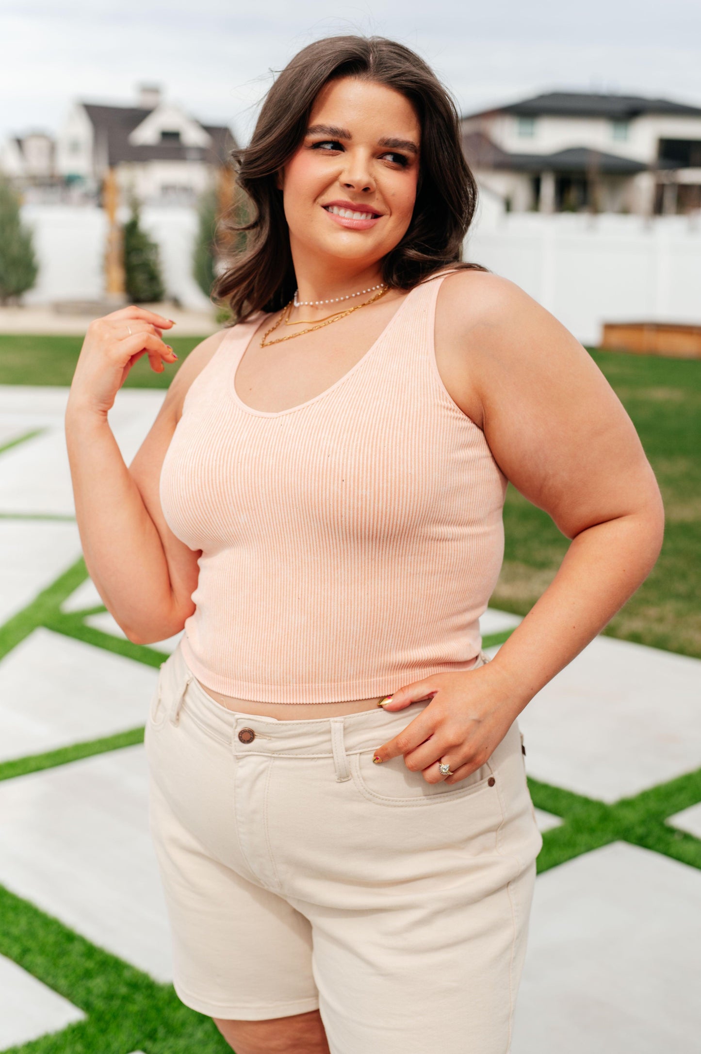 Fundamentals Ribbed Seamless Reversible Tank in Peach - Simply Graced Mama