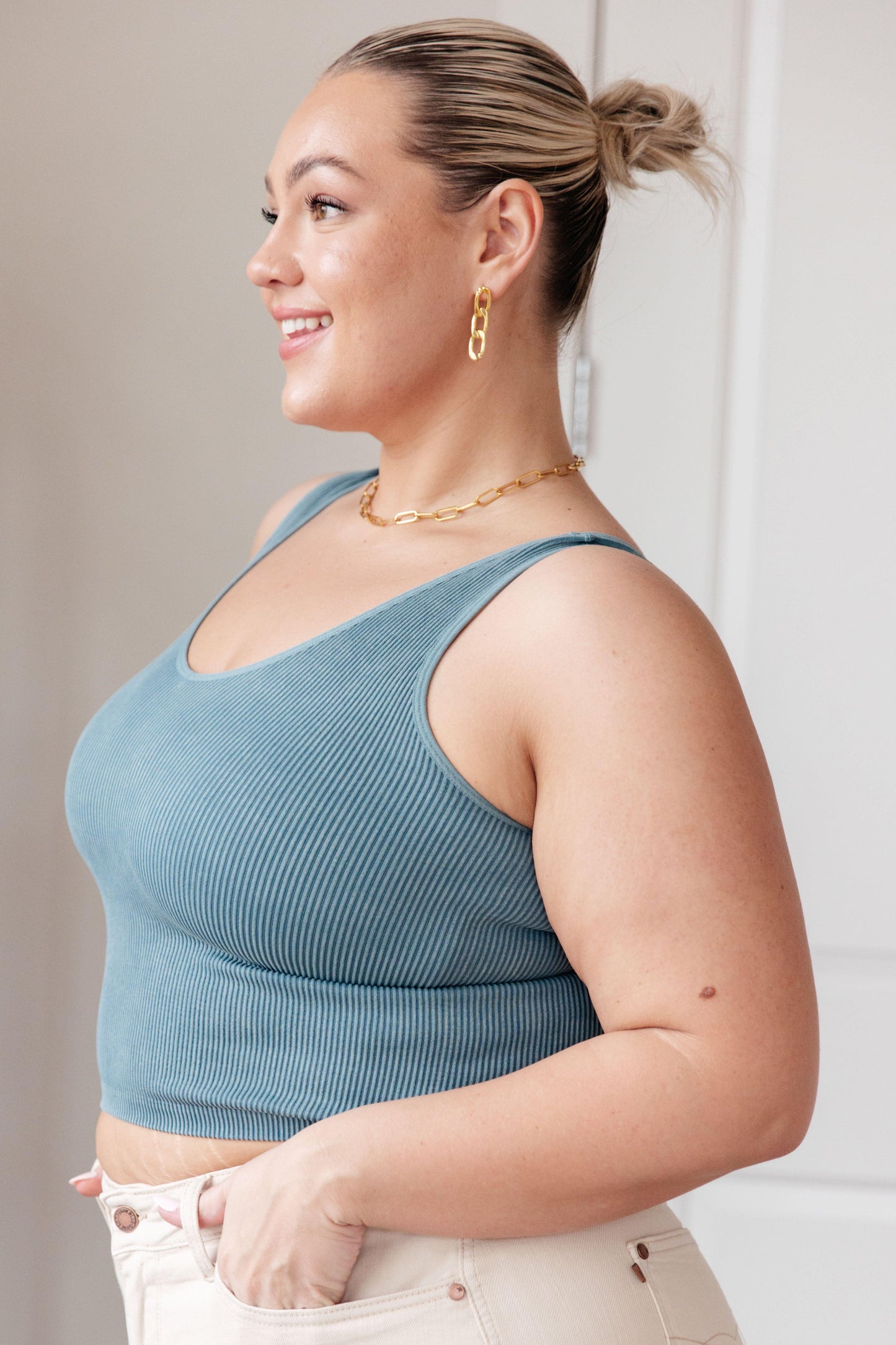 Fundamentals Ribbed Seamless Reversible Tank in Vintage Blue - Simply Graced Mama