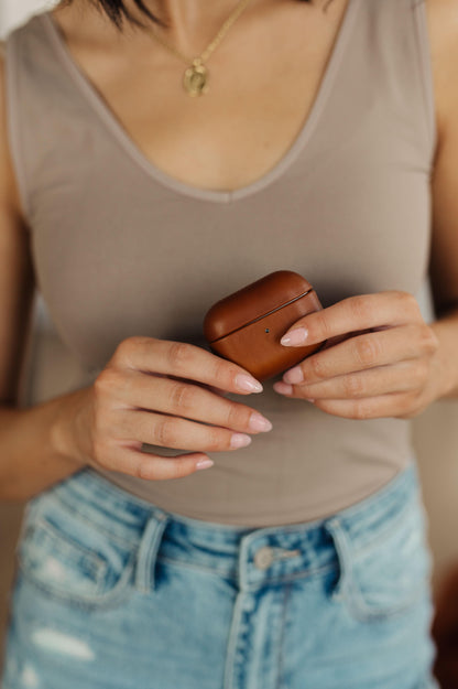 Genuine Leather Airpod Pro Protective Case in Brown - Simply Graced Mama