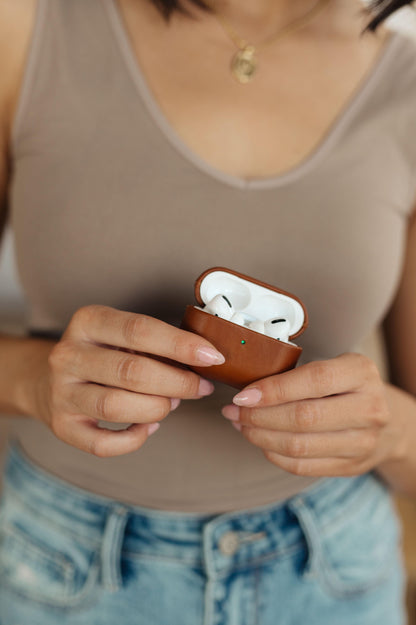 Genuine Leather Airpod Pro Protective Case in Brown - Simply Graced Mama