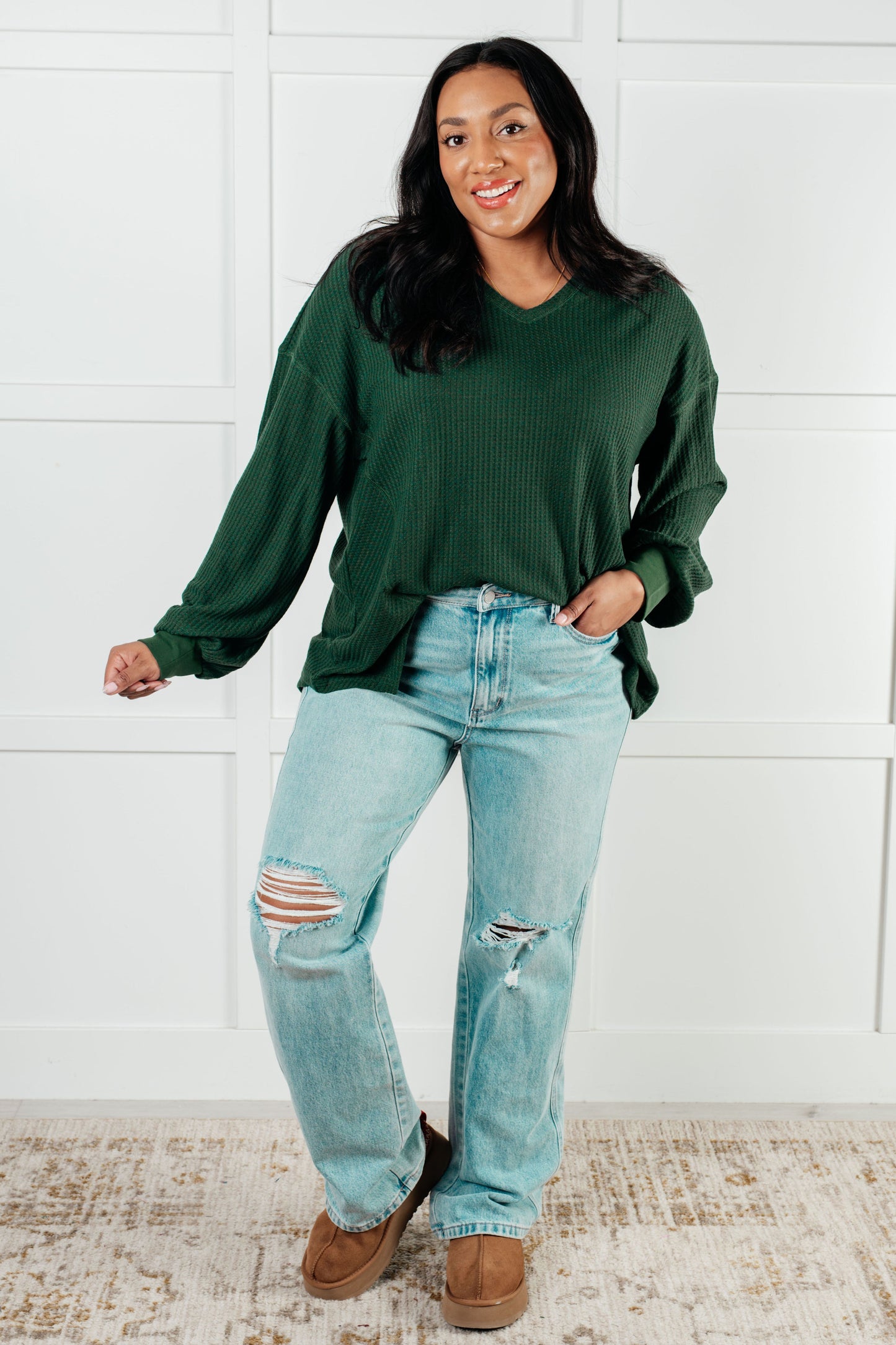 Good Things Are Coming V-Neck Top in Green - Simply Graced Mama