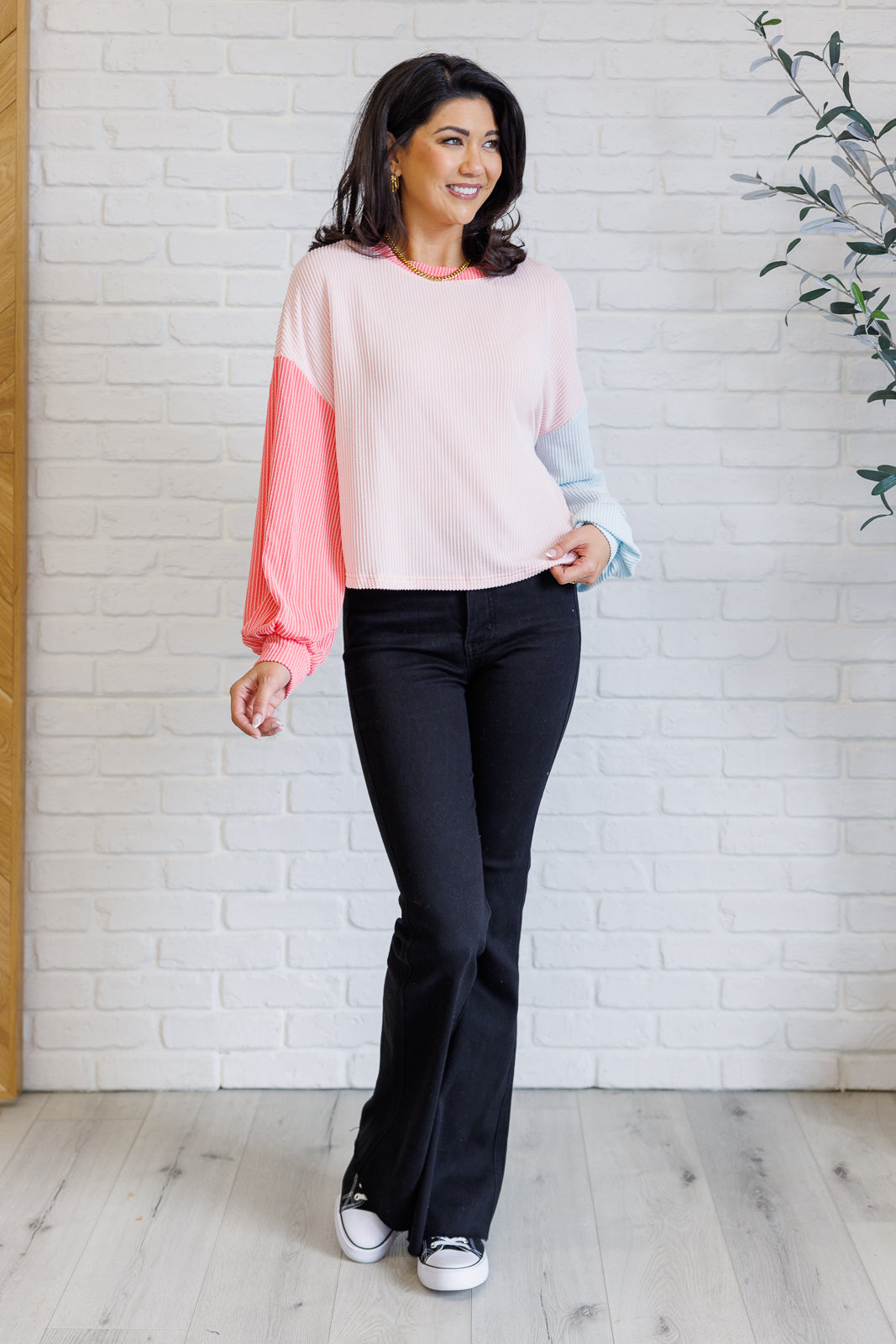 Hit Me With Your Best Shot Colorblock Top in Light Pink - Simply Graced Mama