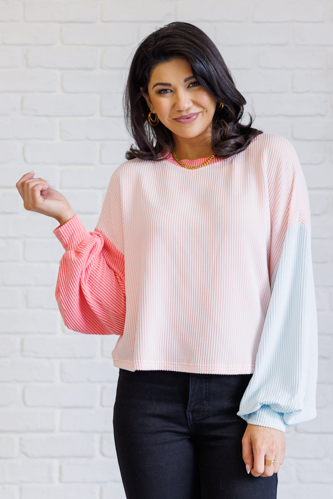 Hit Me With Your Best Shot Colorblock Top in Light Pink - Simply Graced Mama