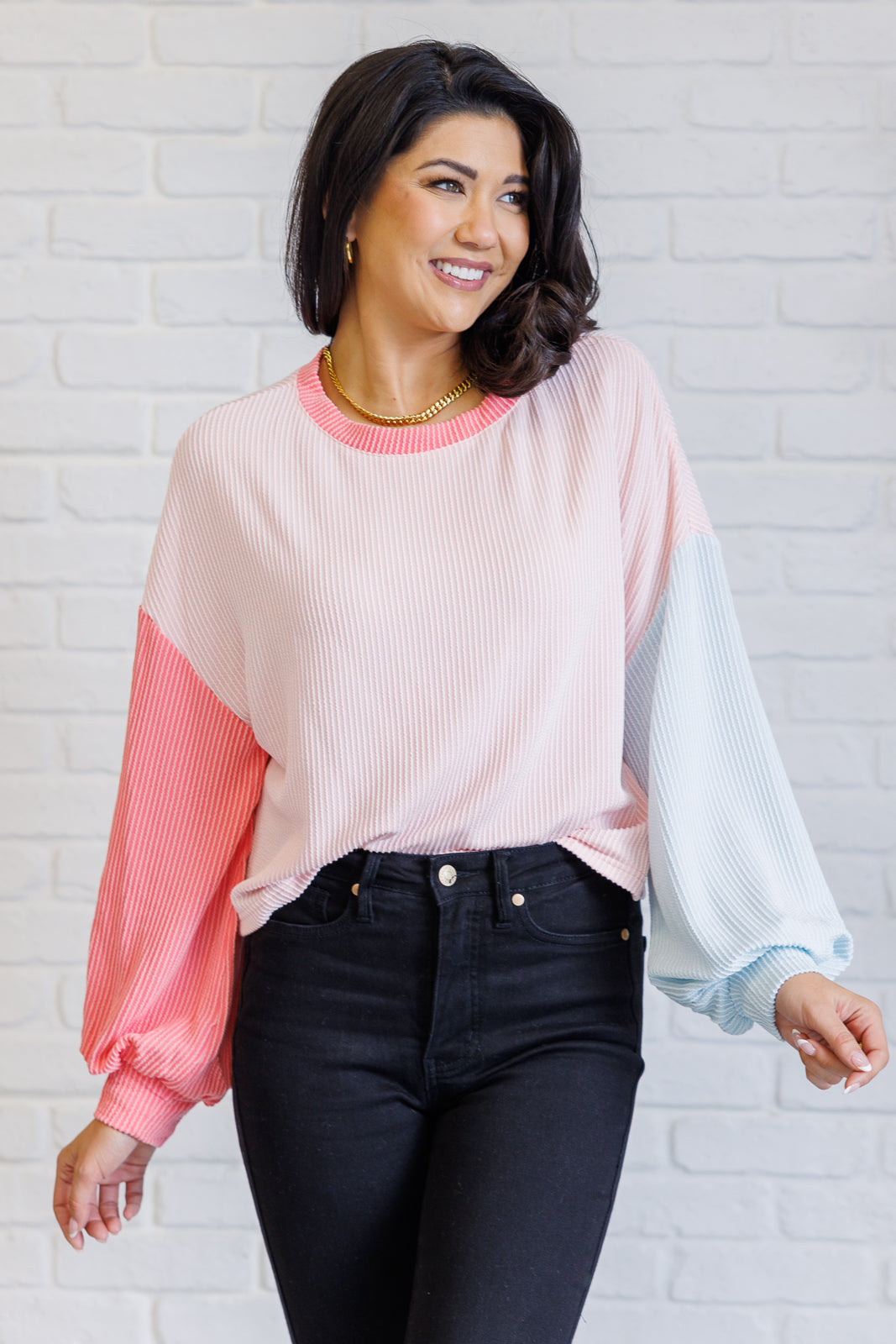 Hit Me With Your Best Shot Colorblock Top in Light Pink - Simply Graced Mama