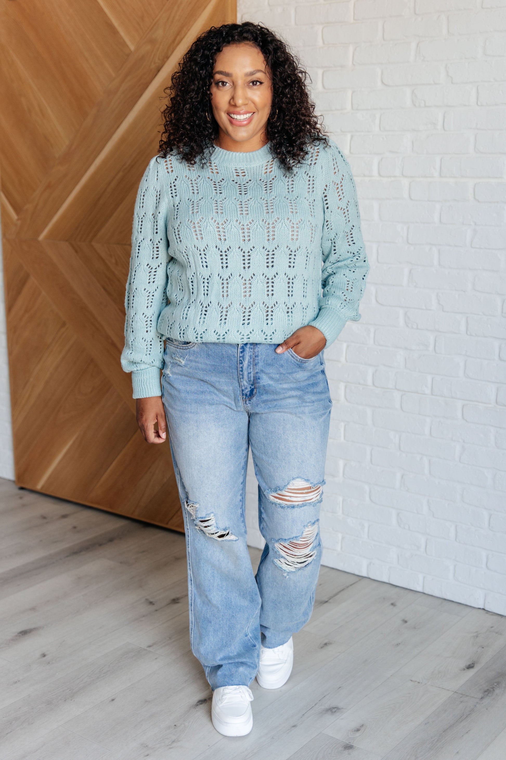 Hole In One Sheer Pointelle Knit Sweater - Simply Graced Mama