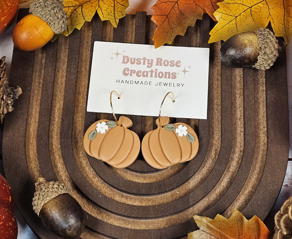 Pumpkin & Flowers Hoop Earrings