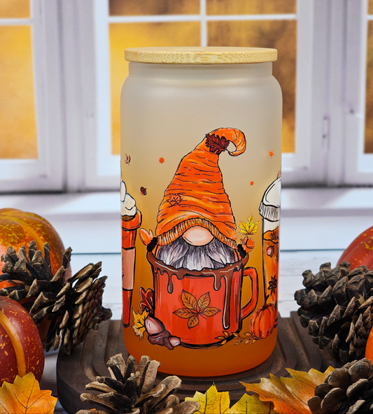 Fall Gnomes & Coffee - Orange Ombre Glass Libbey Cup