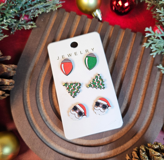 Christmas Lights •Trees • Santa Stud Earring Set