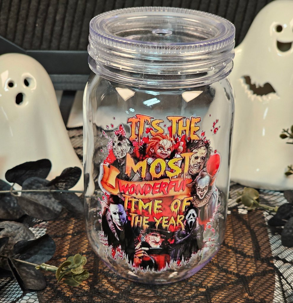 It's The Most Wonderful Time of The Year Horror Character Plastic Mason Jar Cup