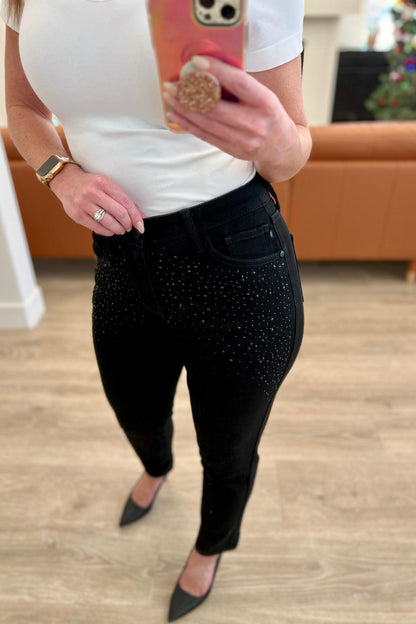 Reese Rhinestone Slim Fit Jeans in Black - Simply Graced Mama