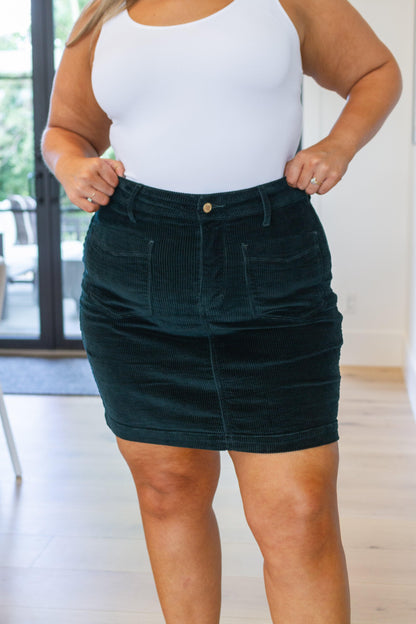 Melinda Corduroy Patch Pocket Skirt in Emerald - Simply Graced Mama