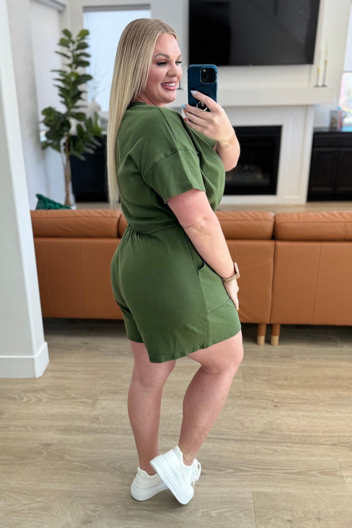 Short Sleeve V-Neck Romper in Army Green - Simply Graced Mama