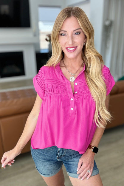 Pleat Detail Button Up Blouse in Hot Pink - Simply Graced Mama