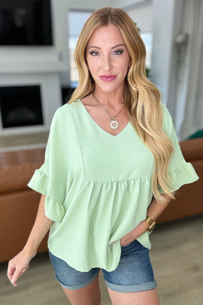 Airflow Peplum Ruffle Sleeve Top in Sage - Simply Graced Mama