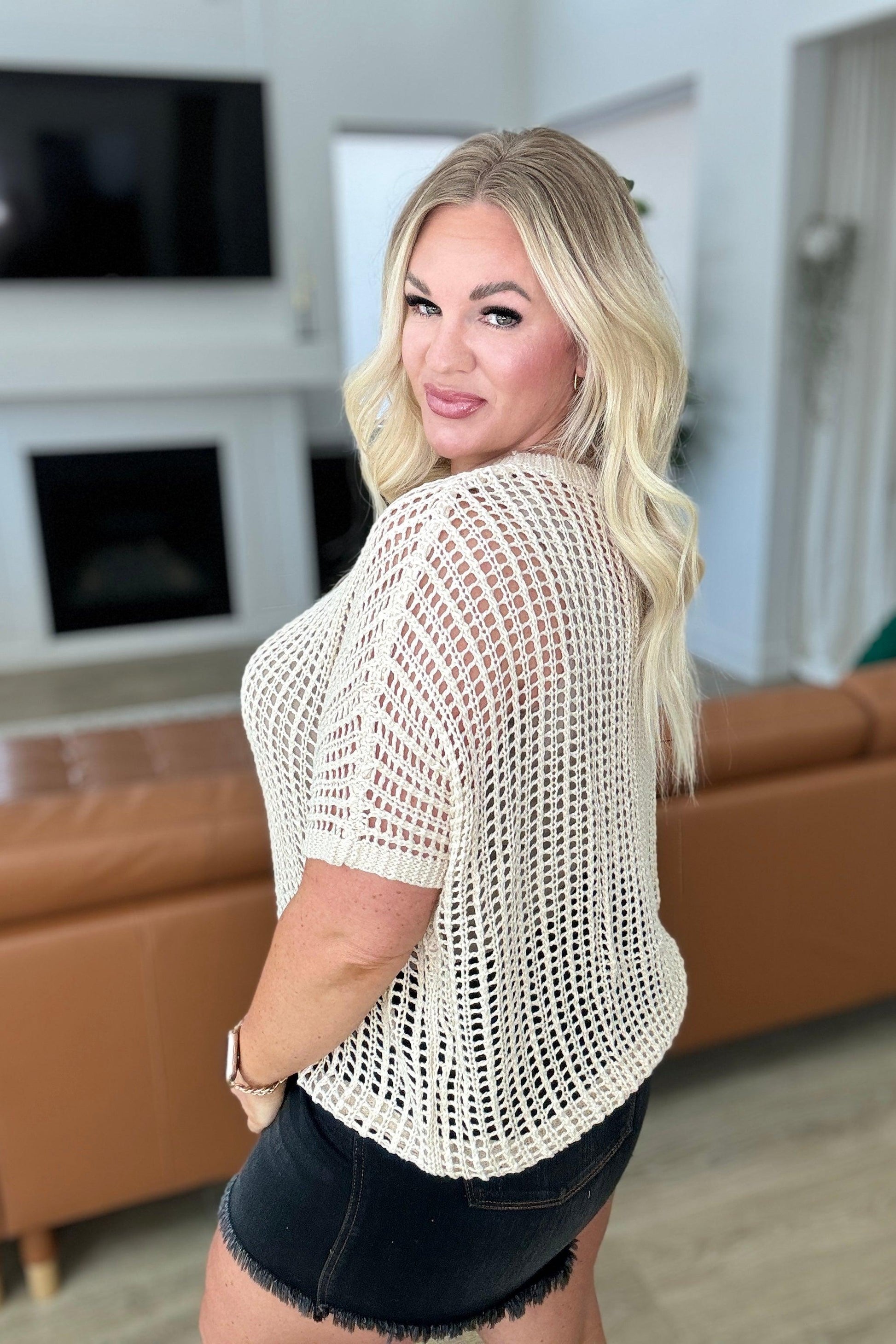 Coastal Dreams Fishnet Top in Cream - Simply Graced Mama