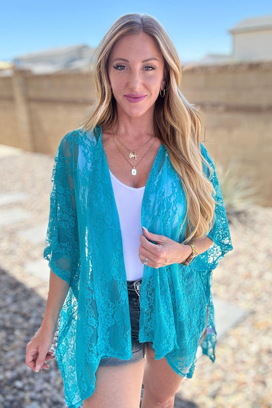 Good Days Ahead Lace Kimono In Teal - Simply Graced Mama