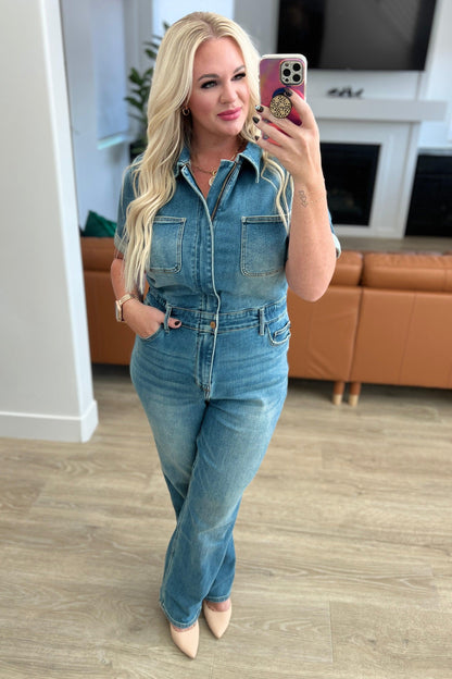 Sylvia Short Sleeve Denim Jumpsuit - Simply Graced Mama