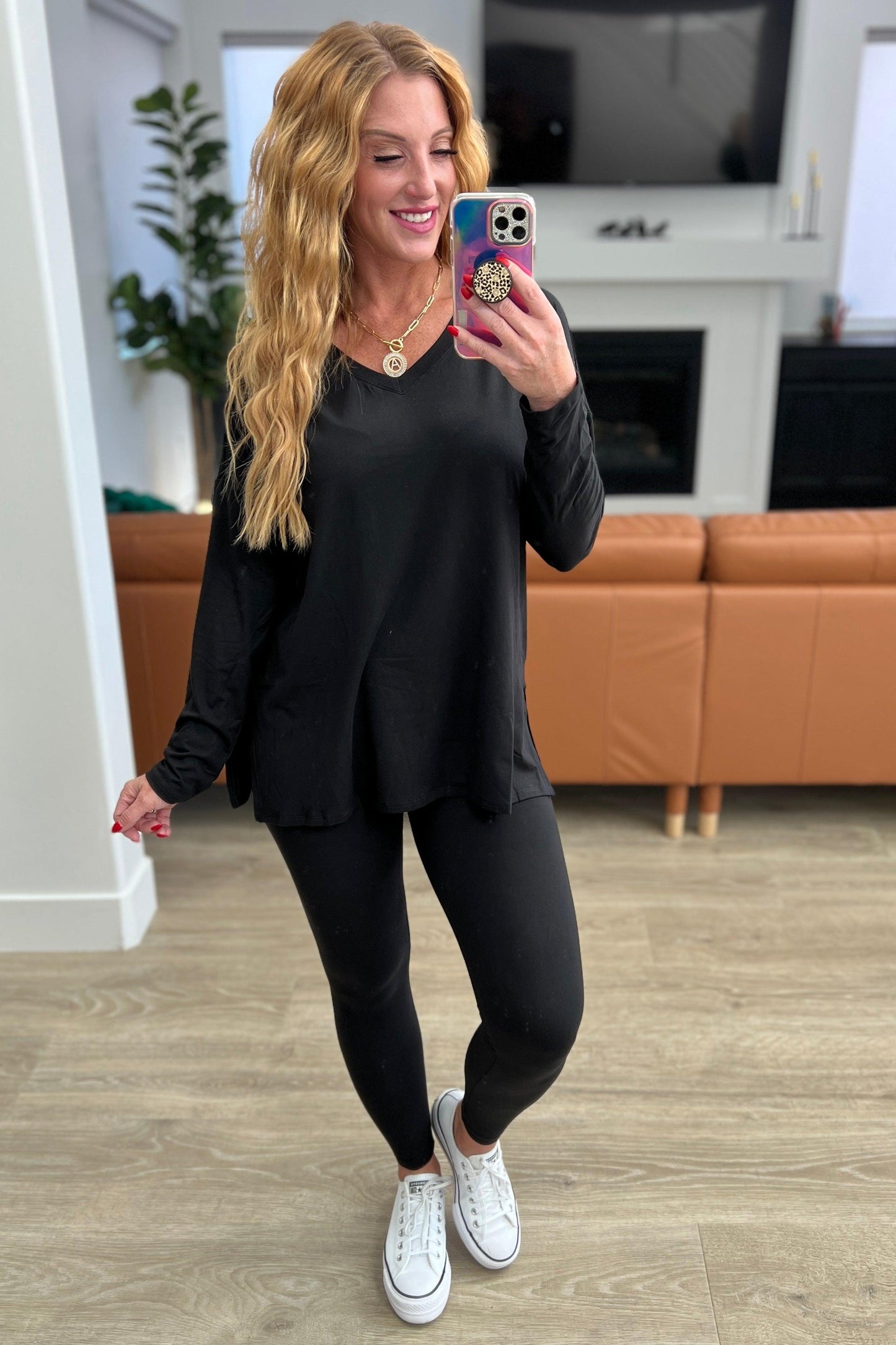 Buttery Soft V-Neck Long Sleeve Loungewear Set in Black - Simply Graced Mama