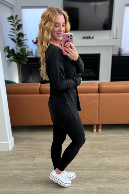 Buttery Soft V-Neck Long Sleeve Loungewear Set in Black - Simply Graced Mama