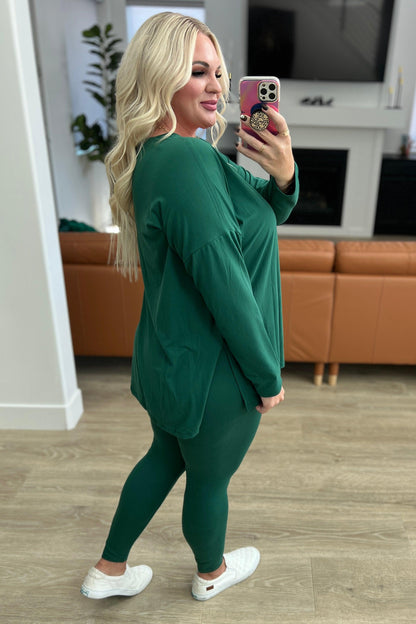 Buttery Soft V-Neck Long Sleeve Loungewear Set in Dark Green - Simply Graced Mama