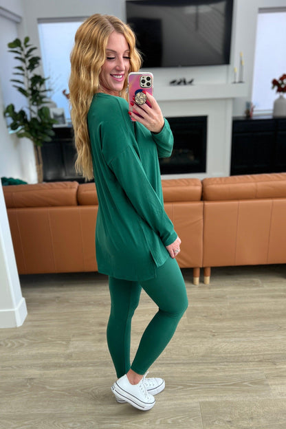 Buttery Soft V-Neck Long Sleeve Loungewear Set in Dark Green - Simply Graced Mama