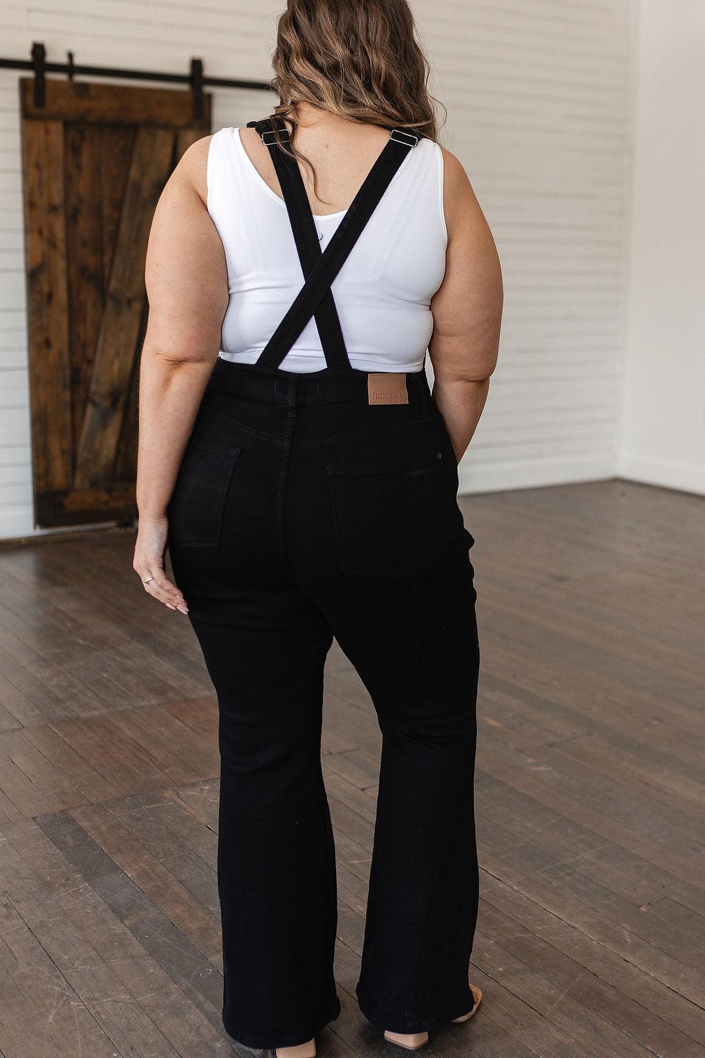 Imogene Control Top Retro Flare Overalls in Black - Simply Graced Mama