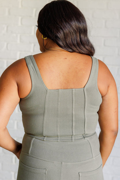 It's All About the Balance Twill Square Neck Crop Top in Dusty Olive