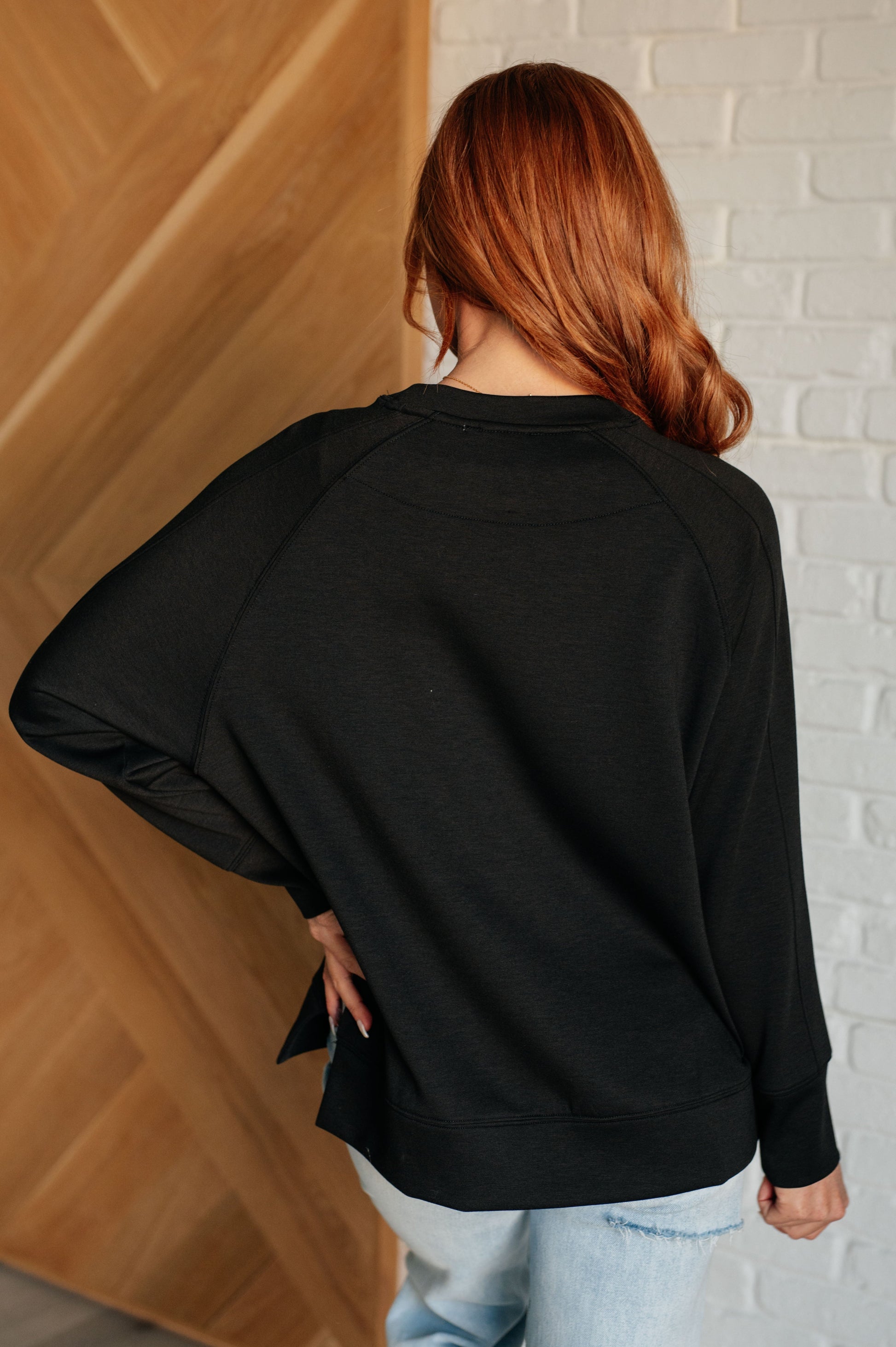 It's The Little Things Relaxed Scuba Pullover in Black - Simply Graced Mama