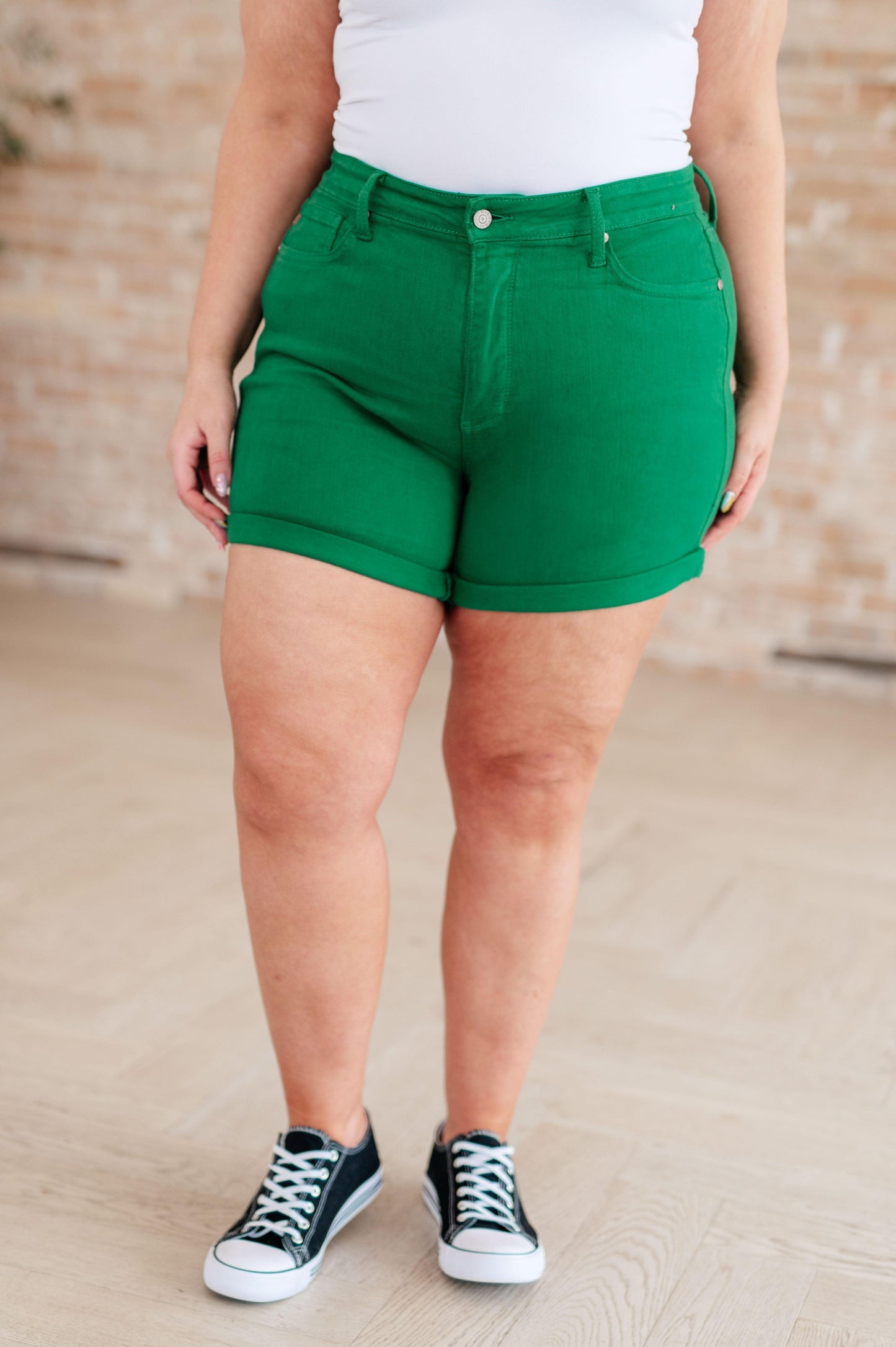 Jenna High Rise Control Top Cuffed Shorts in Green - Simply Graced Mama