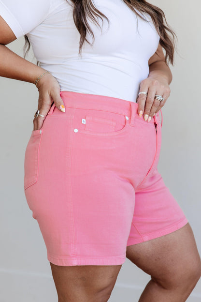 Jenna High Rise Control Top Cuffed Shorts in Pink - Simply Graced Mama