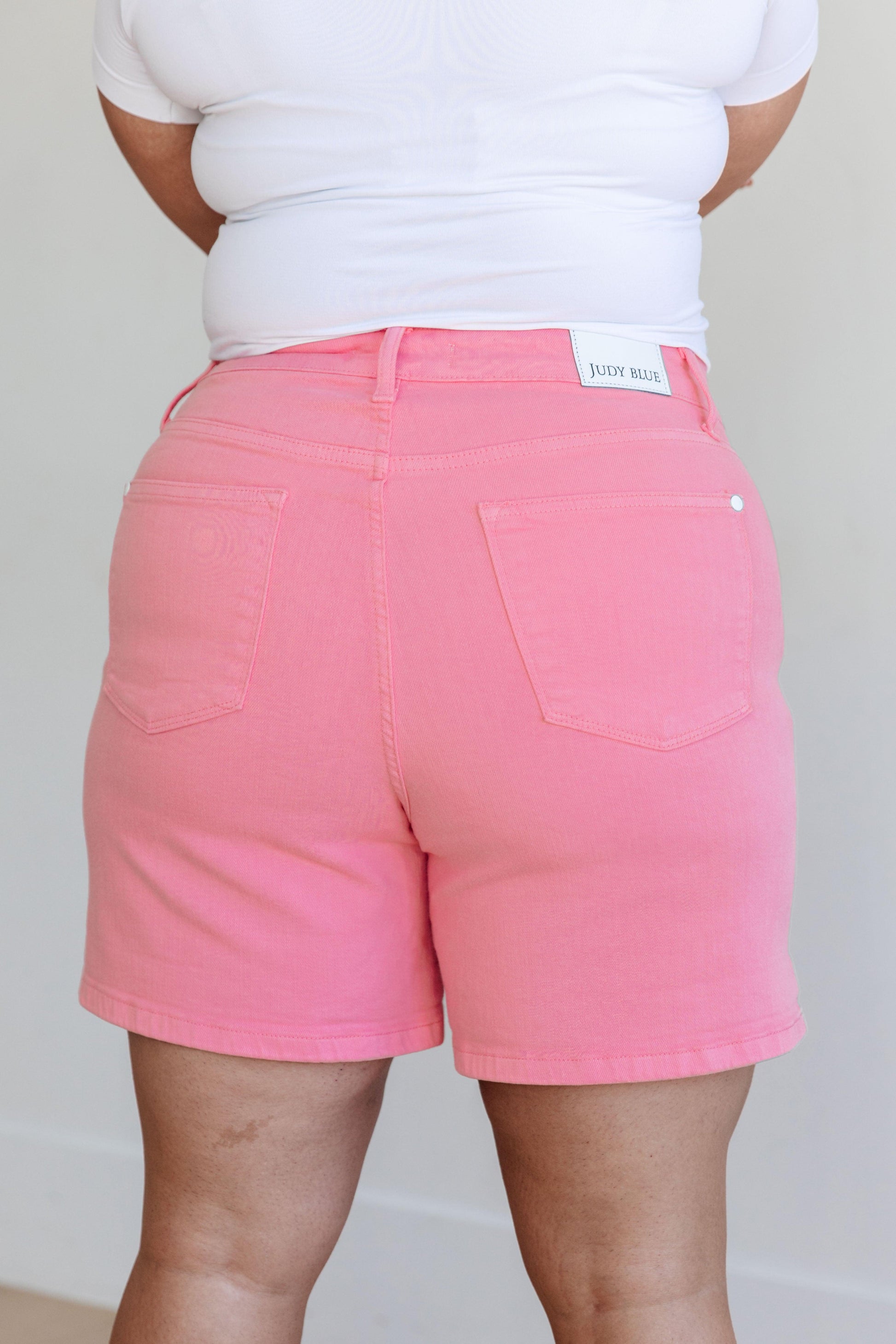 Jenna High Rise Control Top Cuffed Shorts in Pink - Simply Graced Mama