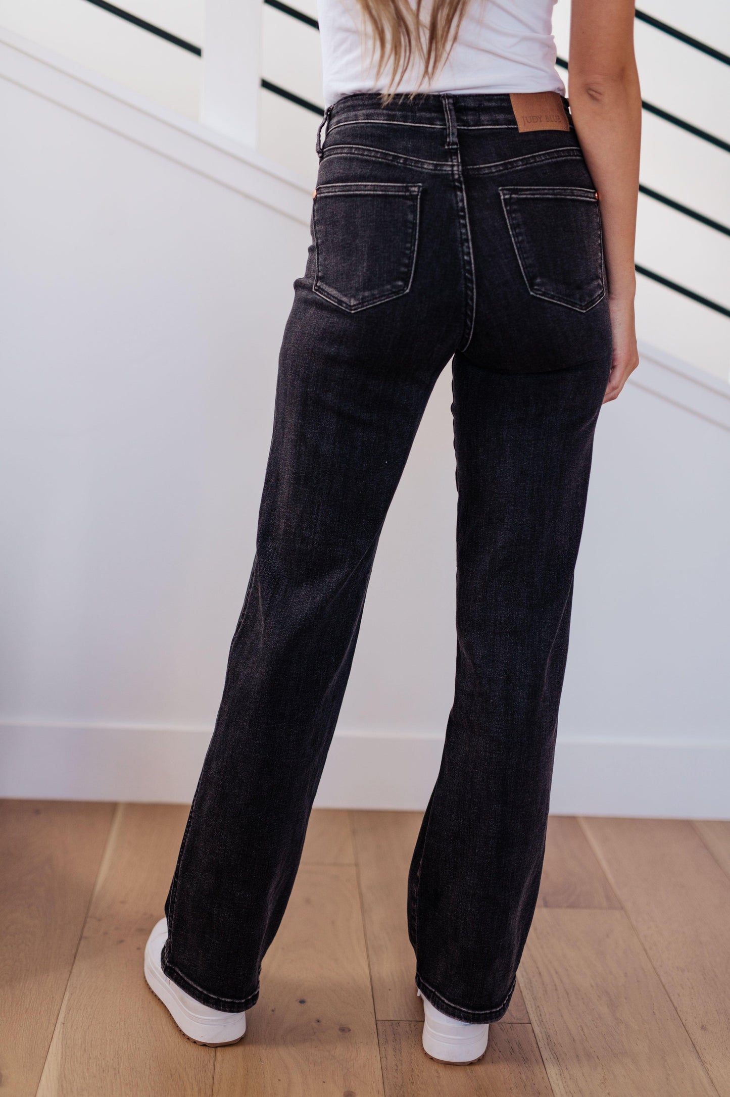 Joan High Rise Control Top Straight Jeans in Washed Black - Simply Graced Mama