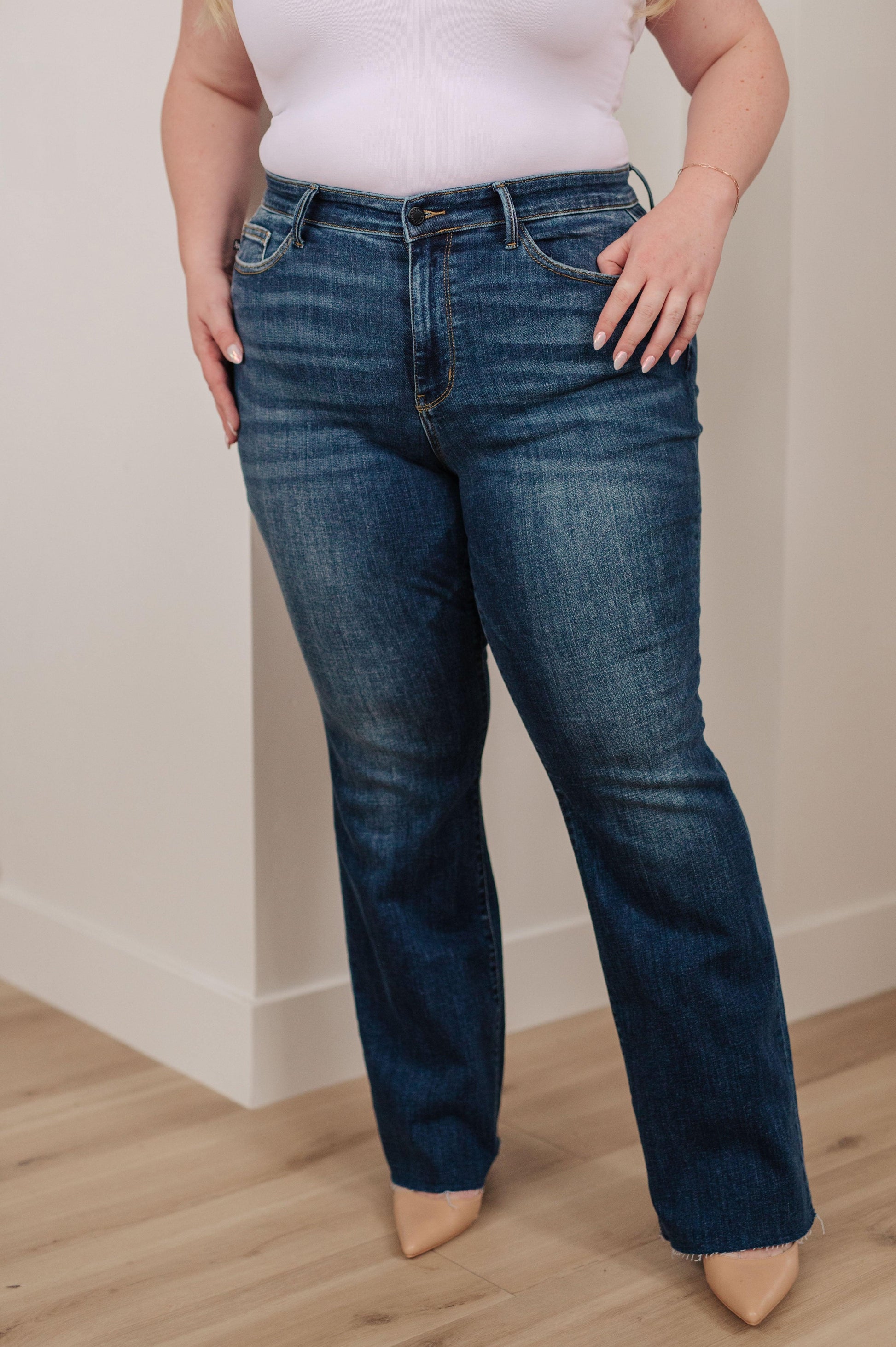 Josephine Mid Rise Raw Hem Bootcut Jeans - Simply Graced Mama